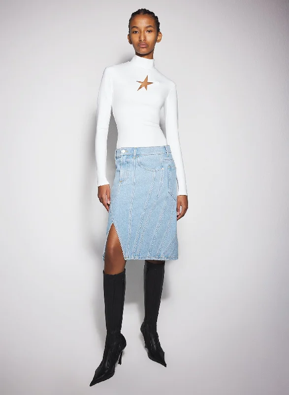 Style Versatile Women's Collection blue spiral denim skirt