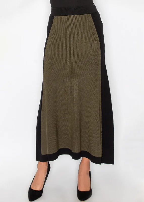 Budget-Friendly Fashion Olive & Black Colorblock Knit Skirt