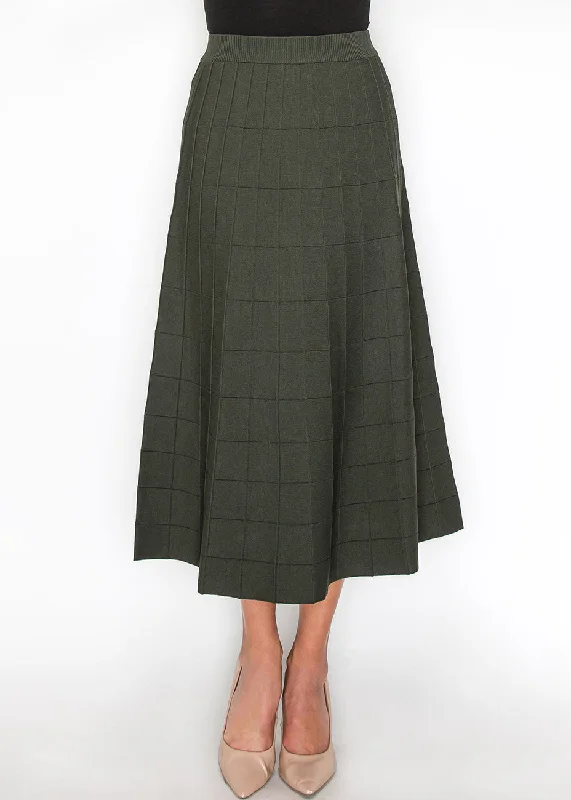 Special Offer For You Olive Grid A-Line Knit Skirt