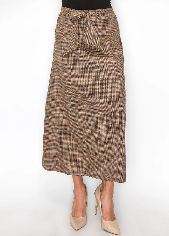 Exclusive Discount Plaid Tie-Front Midi Skirt