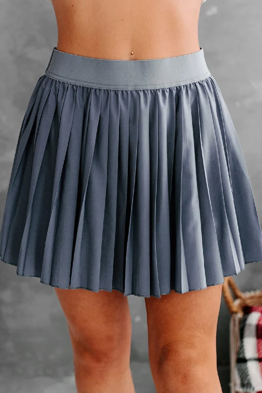 Fashionista Favorites Pleated Perfection Pleated Mini Skort (Steel Blue)