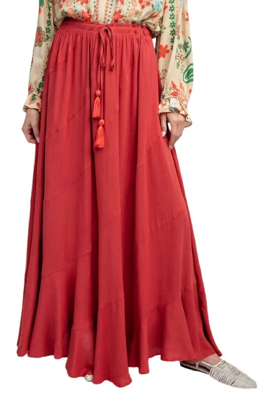 Athleisure Wear Poppy Linen Maxi Skirt In Crimson