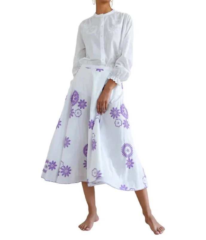 Modern Casual Clothing Primrose Midi Skirt In Purple Flower