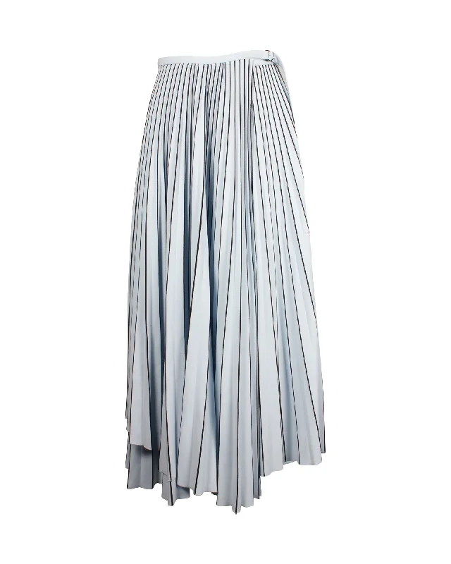 Sophisticated Fashion Proenza Schouler Pleated Line Printed A-Line Midi Skirt in Powder Blue Triacetate