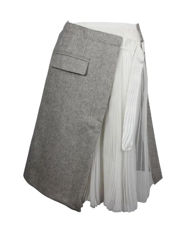 Must-Have Styles Sacai Asymmetric Midi Skirt in Grey Wool