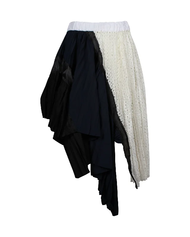 Casual Chic Sacai Lace Pleated Asymmetric Deconstructed Skirt in Multicolor Cotton Blend