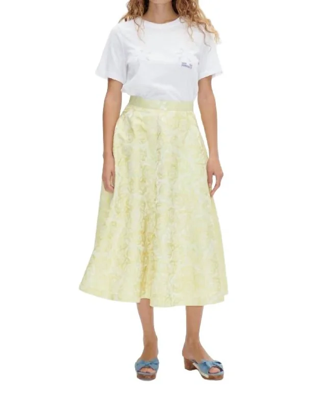 Elegant Styles Saya Skirt In Yellow Rose Jacquard