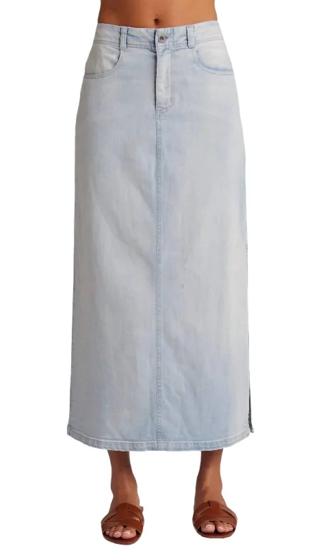 Premium Fashion Side Slit Skirt In Ocean Mist Wash