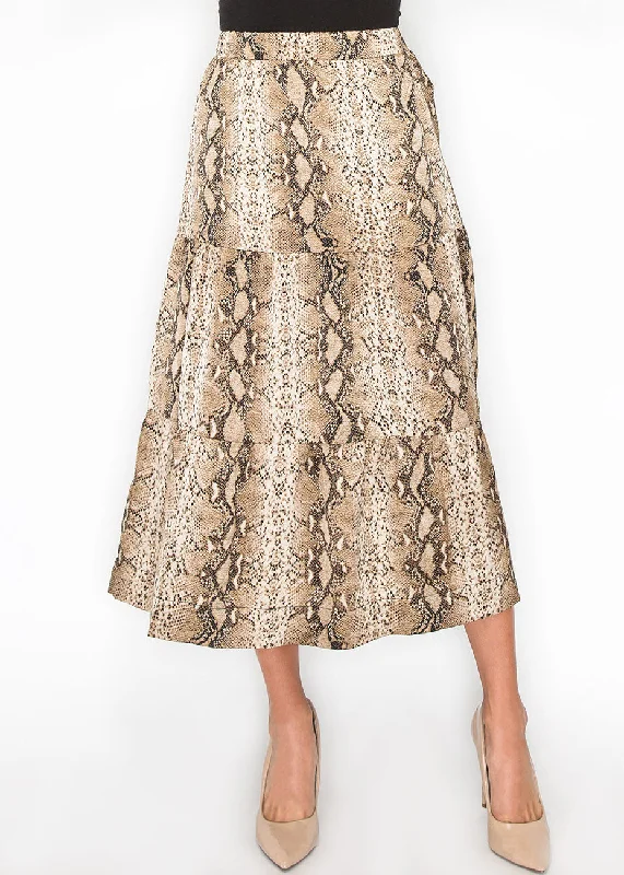 Stylish Savings Snakeskin Print Tiered A-Line Skirt