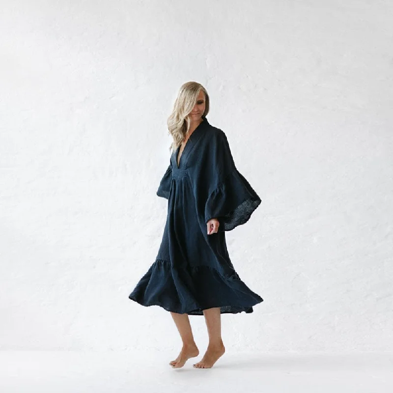 Limited Stock Seaside Tones Linen Sea Dress - Navy