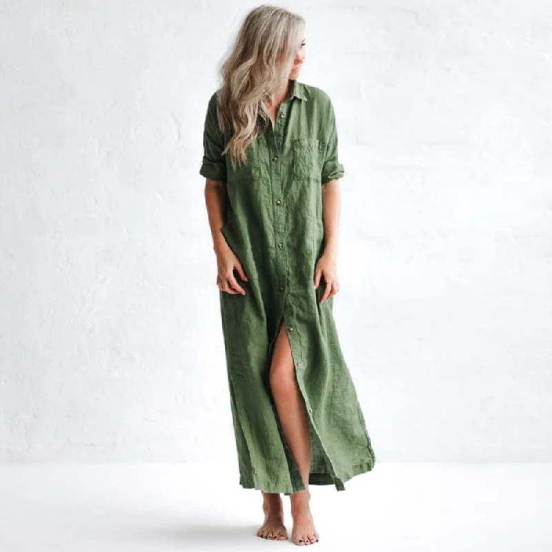 Celebrate With Big Savings Seaside Tones Maxi Shirt Dress - Olive