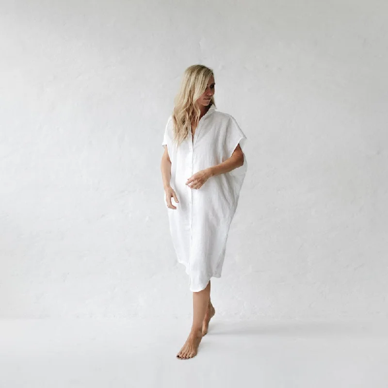 Ethnic Cultural Event Wear Seaside Tones Rei Linen Dress - White