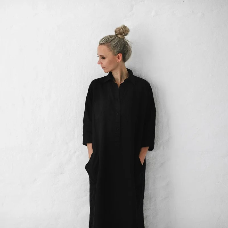 Seasonal Sale Seaside Tones Linen Shirt Dress - Black