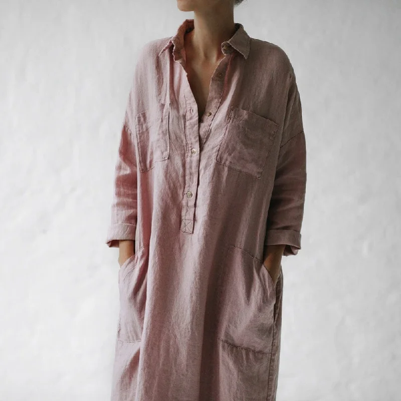 First Order Discount Seaside Tones Linen Shirt Dress - Dusty Pink