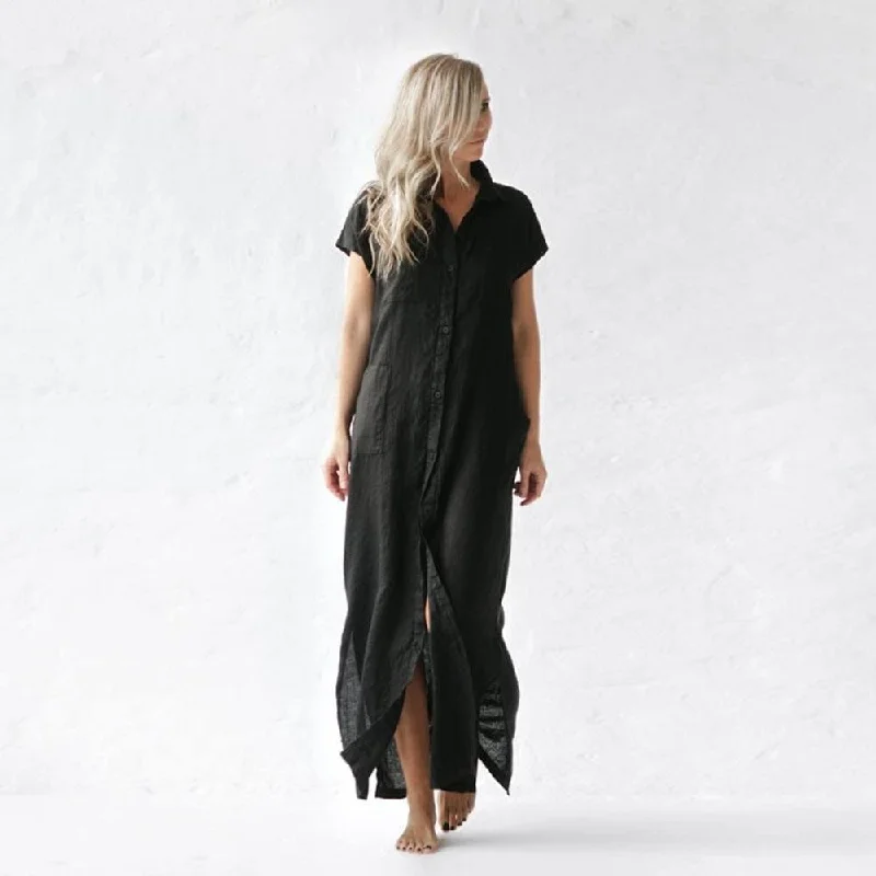 Lighten Up With Nordic Styles Seaside Tones Sleeveless Maxi Dress - Black