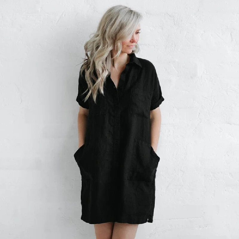 Last Chance Sale Seaside Tones Linen Tunic Dress - Black