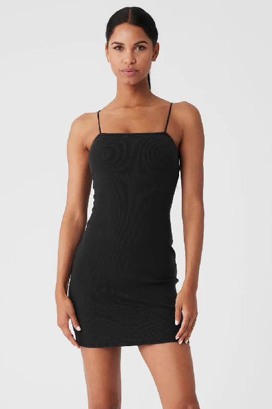 Must-Have Styles Goddess Ribbed Spaghetti Strap Dress - Black