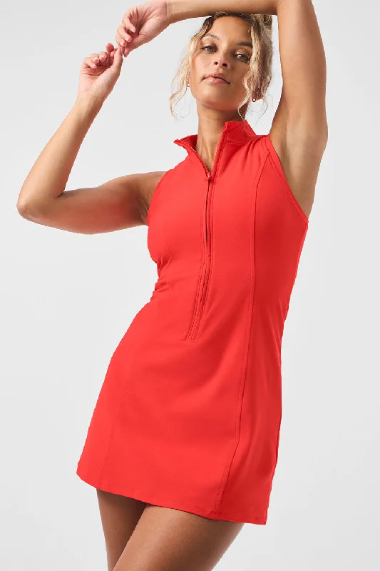 End of Season Sale Alosoft Carefree 1/2 Zip Dress - Red Hot Summer