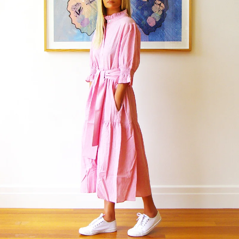 Casual Weekend Relaxed Style Who's Charlie Lottie Dress - Fine Stripe Pink & White (optional belt)