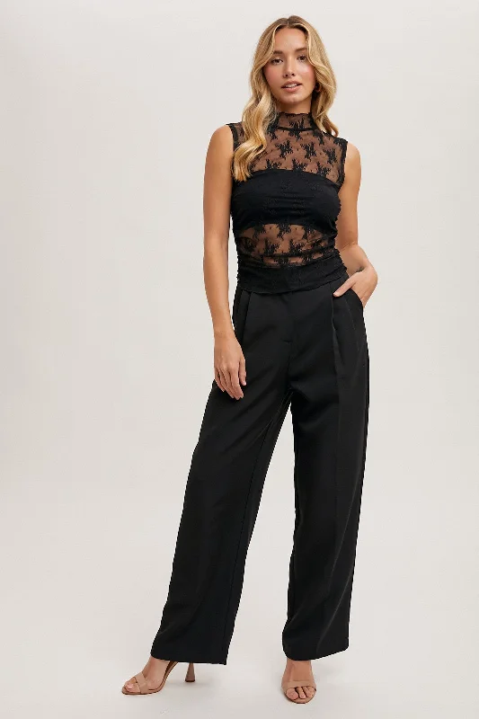 Fashion Forward Black Pleated Wide Trouser Pants