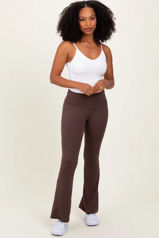 Subtle Sophistication Brown Fold Over Waistband Flared Pants