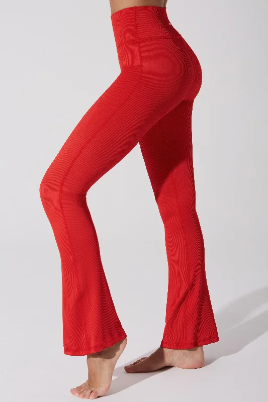 Travel Essentials Evana Flare Ribbed Legging - Savvy Red