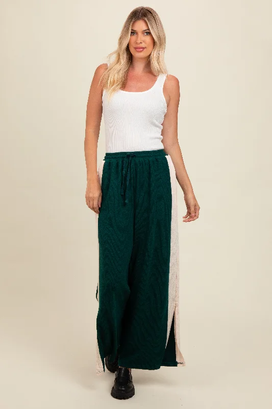 Flash Deals Forest Green Contrast Stripe Side Slit Pants