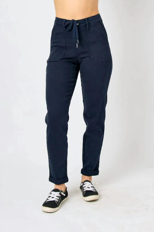 Odd Size Clearance Sale High Waist Garment Dyed Cuffed Jogger In Navy