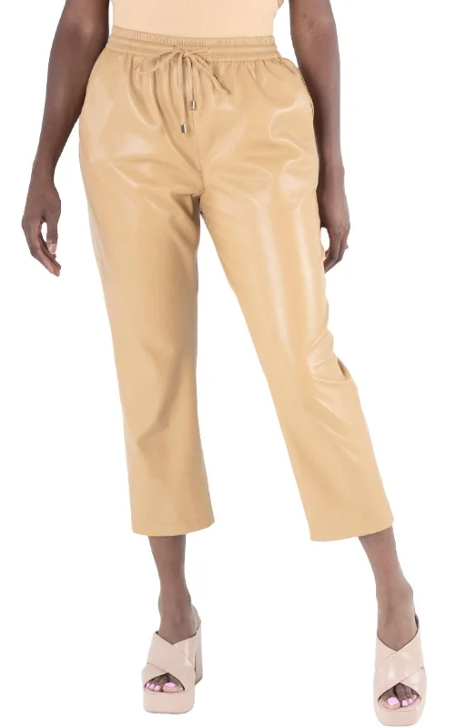 Stylish Savings Joy Faux Leather Jogger In Lark Camel