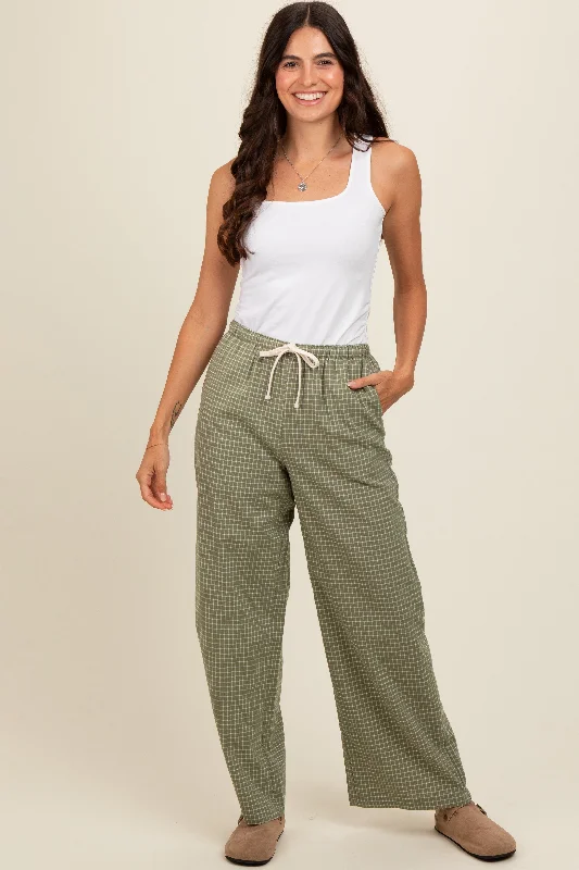 Exclusive Deals Online Olive Drawstring Checker Plaid Pants