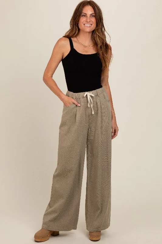 Redefining Women's Fashion Olive Drawstring Wide Leg Pants