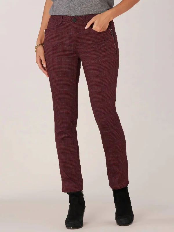 Quality Driven Apparel Side Zip Syrah Vintage Skinny Jeans In Burgundy Black Plaid