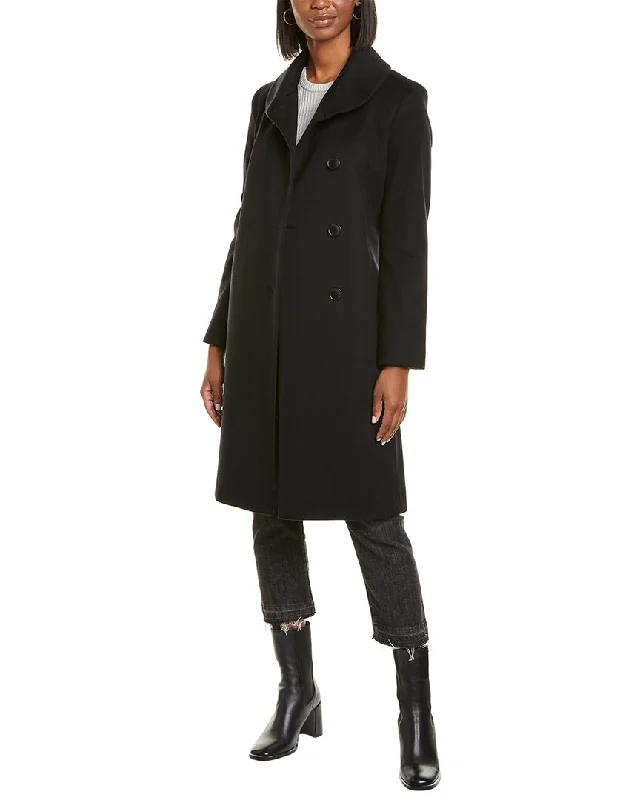 Redefining Women's Fashion sofiacashmere Round Collar Wool & Cashmere-Blend Coat