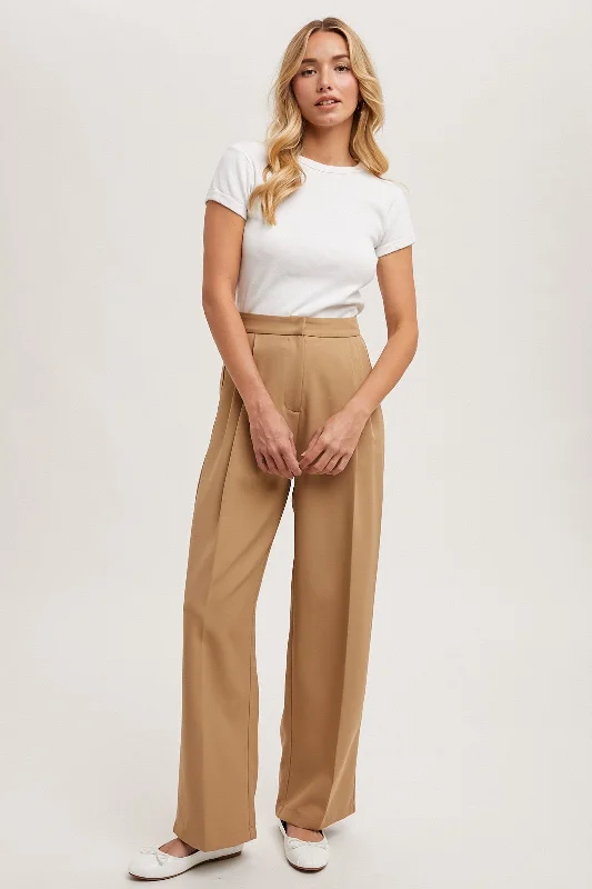 Massive Savings Taupe Pleated Wide Trouser Pants