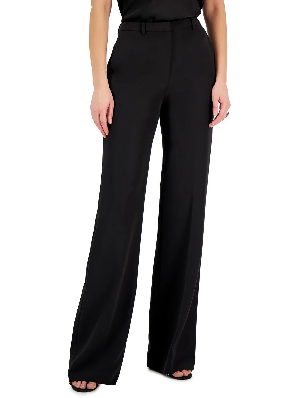 Classic Timeless Elegant Style Womens Solid Polyester Flared Pants